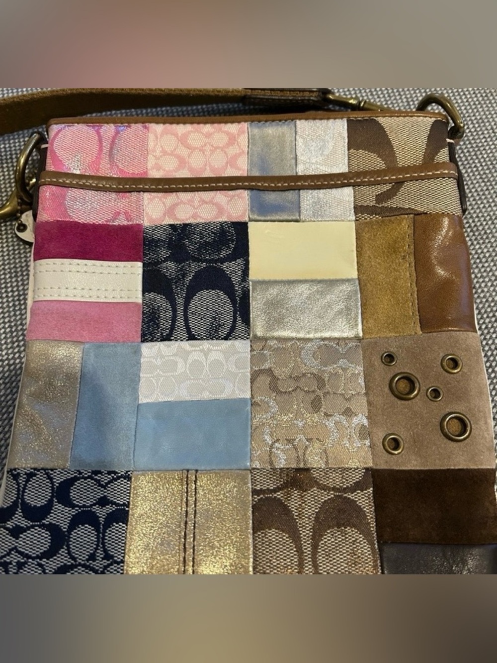 Coach Vintage Patchwork Crossbody Sling Bag in Pink, Yellow, Blue, Brown - Picture 6 of 9